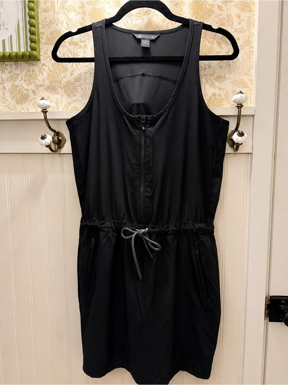 Athleta Black Zip-Front Sleeveless Drawstring Mini Dress SKORTS